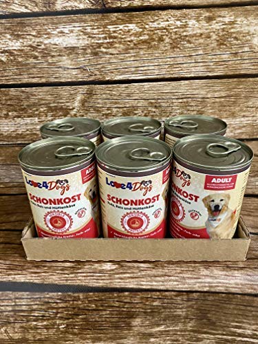 Love4Dogs Premium SCHONKOST Pute mit Reis und Hüttenkäse 6x400g Durchfall/Magen-Darm