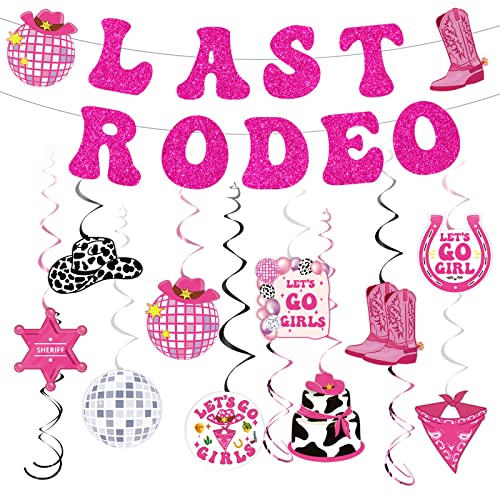 Image of Last Rodeo Birthday Party Decorations - NOVBAUB 26PCS Preppy Disco Party Swirls Bachelorette Party Decorations Let's Go Girls Cowgirl Hanging Swirls Whirl Streamers Party Decor for Women