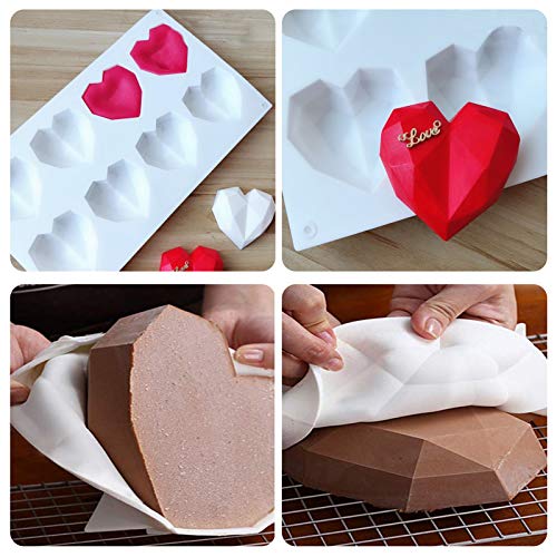 Diamond Heart Mousse Cake Mold Trays, 2 Pack Heart Shape Silicone Cake Mold Dessert Baking Pan Silicone Fondant Mold for Home Kitchen Baking Chocolate Fondant Wedding Engagement Valentines Day - Thumbnail 6