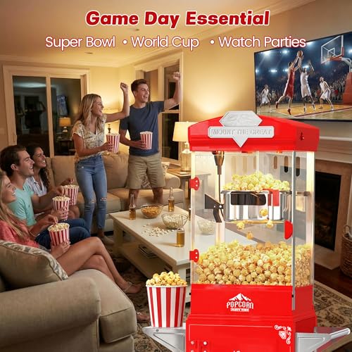 Image of Popcorn Machine, 10 Oz Vintage Popcorn Machine Cart with Wheels, Professional Movie Theater Style Popcorn Popper Makes Up to 40 Cups, Popcorn Maker Machine for Home & Commercial (Crimson Red)