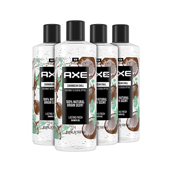 AXE Body Wash For Men Caribbean Coconut, Skin care With 100% Natural Origin scent And Plant Based Ingredients 18 oz, 4…
