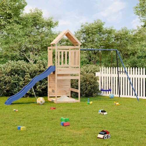 Spielturm aus Massivholz Kiefer mit Kletterwand, Rutsche, Kinderschaukel und Sandkasten als Spielplatzgerät für den Garten