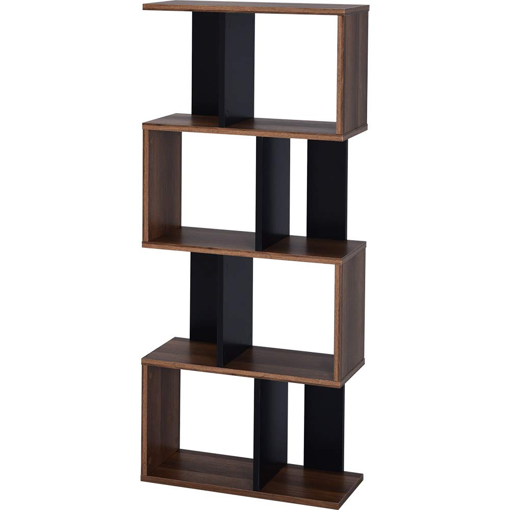 ディスプレイラック S字 4段タイプ 多目的収納 本棚 ウォルナット