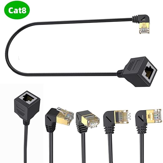 Cable de extensión Ethernet Cat 8, RJ45 macho a hembra, 90° miniatura 2
