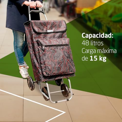 Amig - Carro de la Compra de 4 Ruedas - Bolsillo Exterior para Congelados - Carga Máxima 15kg - Capacidad de 48 litros - 22x40x106 cm - Negro - imagen 6