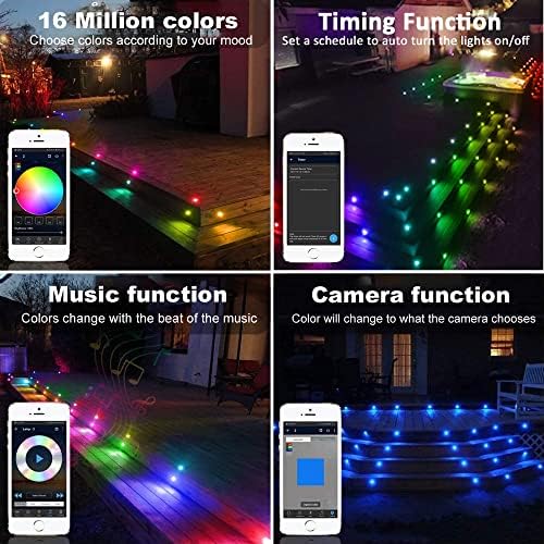 LED Decking Lights RGB WiFi Multicolor Chasing Effect Waterproof IP67 Timing Music Sync Ø45MM DC12V Work with Alexa/Google Home Recessed Deck Lights for Christmas/Steps/Path/Kitchen/Garden-6 Pack