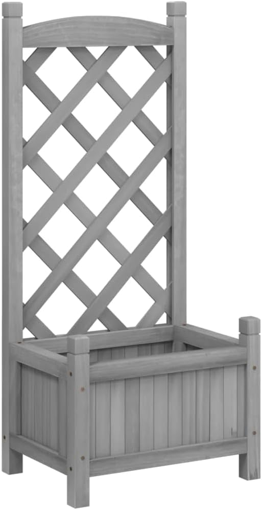vidaXL Raised Fir Wood Planter with Trellis - Gray, Outdoor Rectangular Garden Bed for Climbing Plants, Patio & Garden Decor