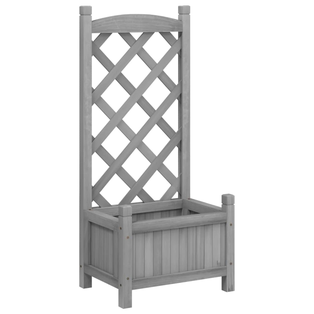 vidaXL - Planter with Trellis - Solid Fir Wood - Grey - 40 cm