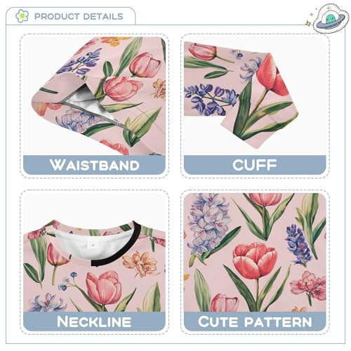 JUNZAN Spring Flowers Tulips Orchid Pink Big Girls Sweatshirt Hoodie Long Sleeve Hoodie for Boys Camping 4T3