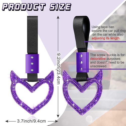 Image of Fabbay Bling Car Accessories Bling Heart Handle Ring Car Accessory for Women Heart Hand Strap Drift Charm Rear Bumper Warning Ring Decor for auto Bus Interior Exterior Decoration(Purple,Devil Style)