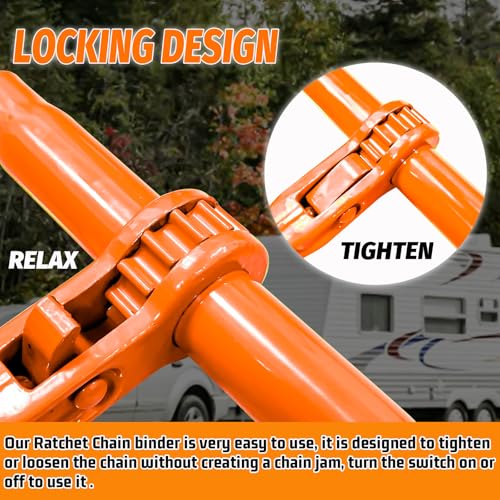 Image of Ratchet Chain Binders 3 /8 inch - 1 /2 inch (2 Pack) | Adjustable Load Binder with 2 Grab Hooks for G70 Transport Chain | 9,200 Lbs Safe Working Load - Orange