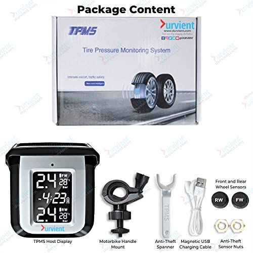 Image of com Solar Powered Motorcycle Tyre Pressure Monitoring System (TPMS) with 2 External Sensors