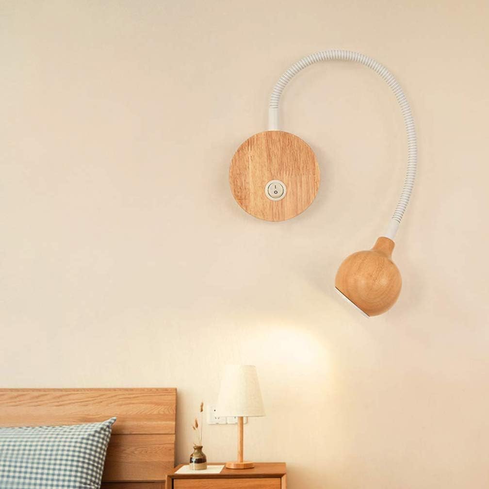 Luces De Lectura De Madera con Interruptor De Encendido Y Apagado, Lámpara De Pared Creativa Iluminación De Cabecera De 3w Luz De Cuello De Cisne Lámpara De Escritorio Flexible Lu, White