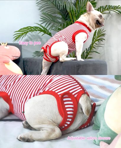 Image of Dog Red Recovery Suit for Medium Female Spay,Male Dog Surgery Suit,Narrow Red-White M