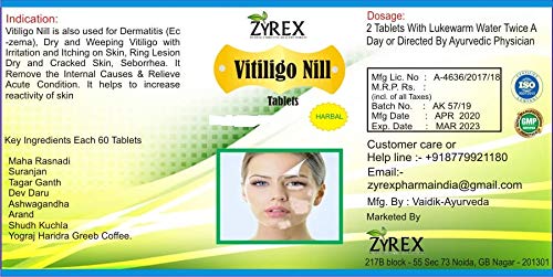 Zyrex Ayurveda Vitiligo Nill Tablets-60 Tablets An Ayurvedic Formulation Remedy For Vitiligo Problem in Men Women.Its Pure Herbal and Result based.