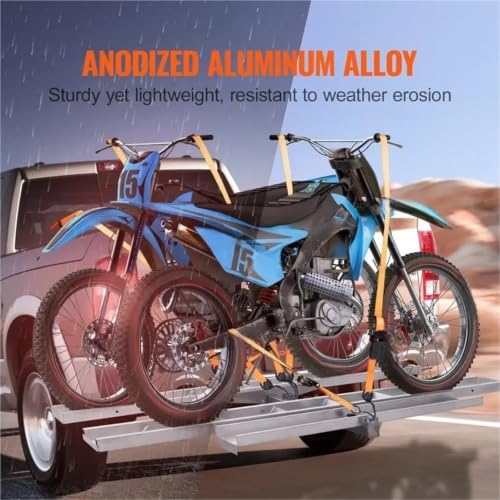 Porta motocicletas para 2 motos, capacidad 600LBS, montaje en enganche de aluminio, rampa de carga para scooter y moto de tierra miniatura 4