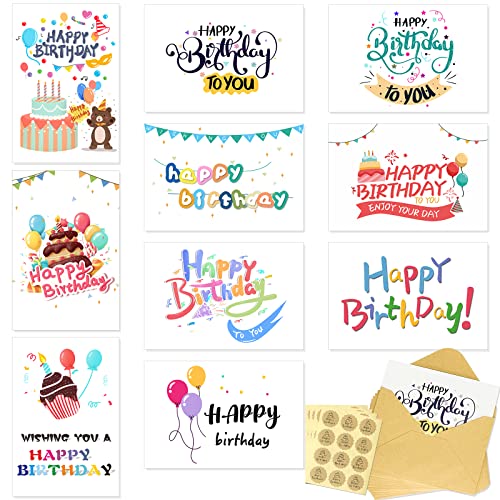 50 Stück Happy Birthday Karten - Bulk Set enthält 10 einzigartige Designs, Kinder und Lieben für ihren besonderen Tag, Bastelpapierumschläge und Etiketten im Lieferumfang enthalten Cover