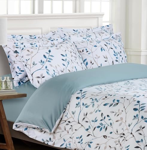 Majestic Giftware Madison Linen 4 Pcs 44" Twin Size Bedding Set (BL506-44T-4pc Set), Forest Ferns 300 TC Cotton Sateen Durable & Washable | 1 Fitted Sheet, 1 Duvet, 2 Pillowcases- Lux Collection