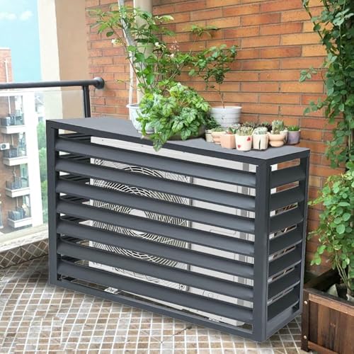 Caja de aire acondicionado de aluminio con cubierta superior, impermeable, paneles de persiana para exteriores, 4 paneles para aire acondicionado oculto y jardín, marrón, 100 cm y elegante