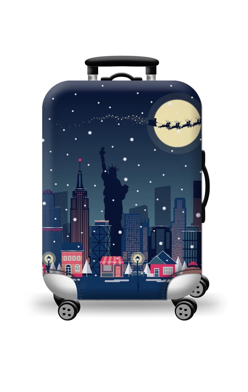 Luggage Cover Trolley Travel Covers, Washable Dust Proof Anti-Scratch Suitcase Protector (Newyork-Night, S (18"-22"))