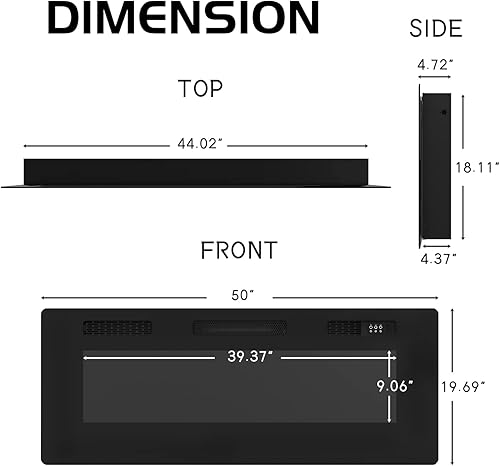 Miniatura 6 de Chimenea eléctrica de 40 pulgadas con soportes de montaje en pared, inserto ultrafino empotrado de 4.72 pulgadas, montaje en pared e instalación en