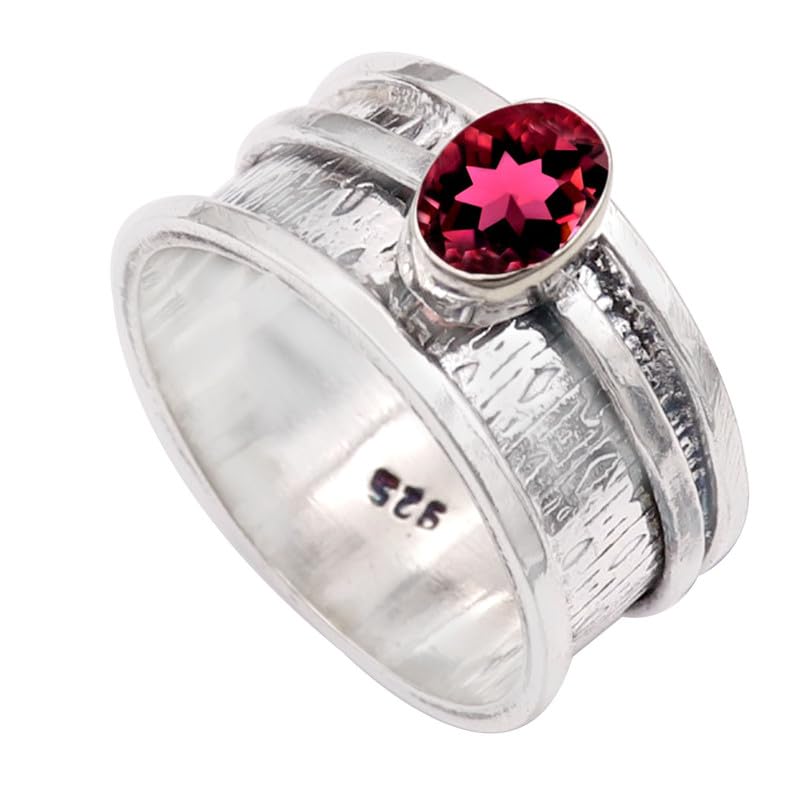 JEWELSTREZORO TSR330AA - Anillo de plata de ley 925 maciza para hombre y mujer, hecho a mano, para hombre y mujer, T 1/2, Metal Piedra preciosa., Rubilita cultivada en laboratorio