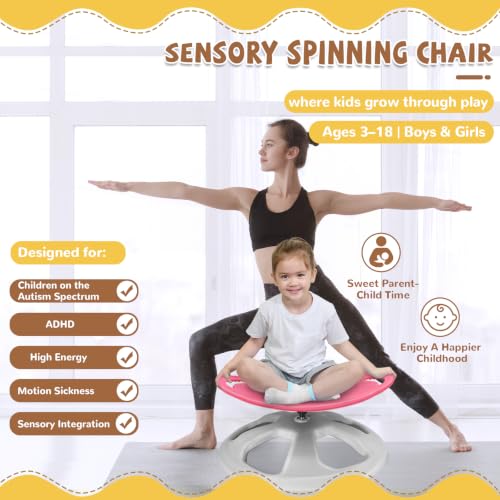 Image of Zhenx Spinning Chair for Autistic Kids with Handles - 220lbs Capacity Sensory Swivel Seat - Sensory Toy for Teens with ADHD /Autism - Sit & Spin Calming Gift to Improve Focus & Body Balance (Pink)