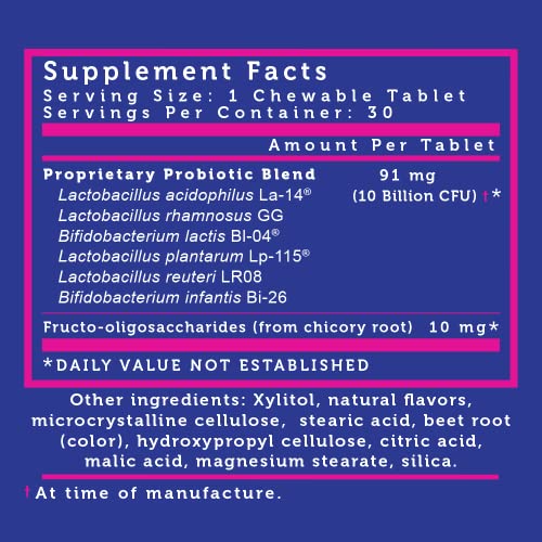 Lovebug Probiotics For Kids | Multi-Strain 10 Billion Cfu | Constipation & Stomach Discomfort | Sugar Free | Ages 4+ | Natural Berry Flavor | 30 Chewables #TOP5