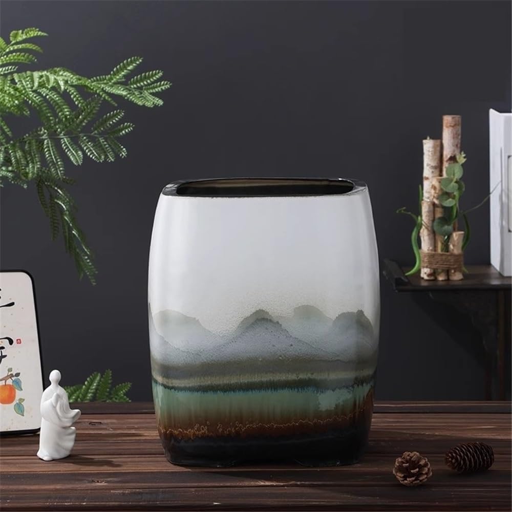 Komputery stacjonarne Chińska ceramiczna doniczka, kwadratowa dekoracja salonu Jingdezhen w stylu retro, bonsai do użytku domowego