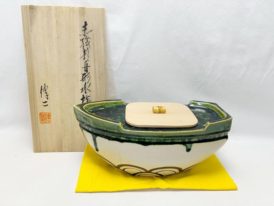 ほぼ未使用 茶道具 水野 健二作 赤織部 舟形 船形 水指 共布 共箱 Amazon.co.jp: ほぼ 茶道具 水野 健二作 赤織部 舟形 船形 水指