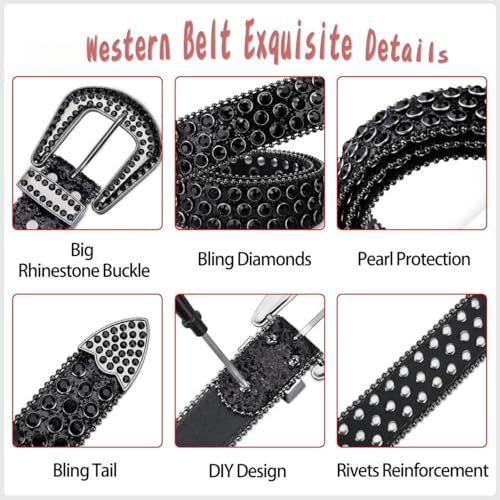 Men's & Women's Rhinestone Belt, Genuine Leather Cowboy Fashion with Crystal Studded4