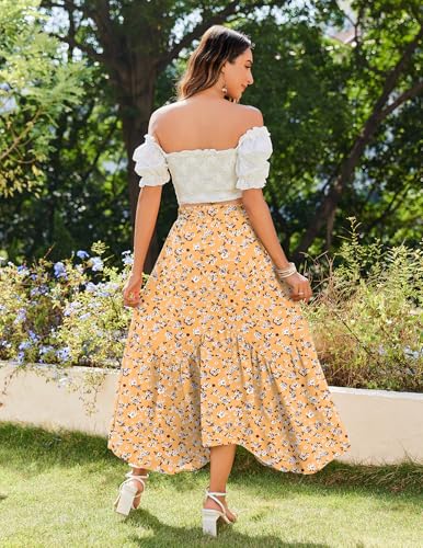 Jupe longue pour femme trapèze décontractée été floral - 5