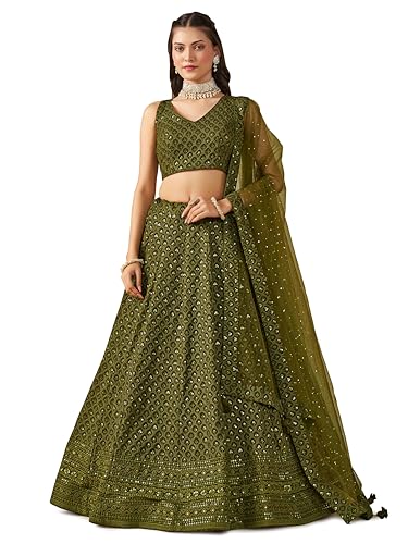 Image of Zeel Clothing Women's Sequins Thread Embroidered Georgette Lehenga Choli With Dupatta (5124-Women-Lehenga-Choli-New; Free size)