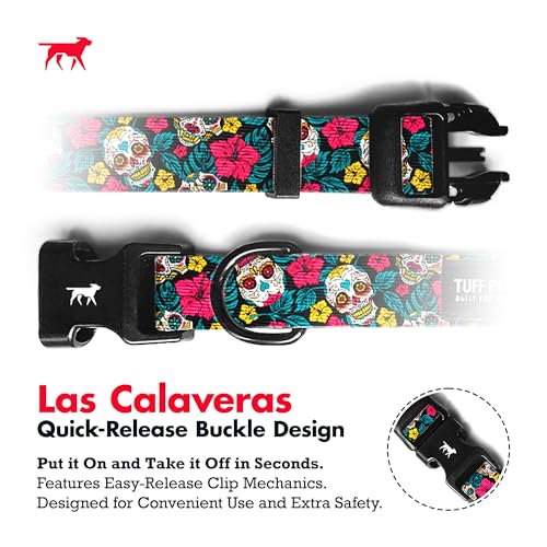Image of Tuff Pupper Premium Adjustable Dog Collar for Extra Large Boy & Girl Dogs, Stylish Pattern Collars Designed in USA, Quick Release Buckle, DayoftheDead Print, XL (1.25 Inch Wide x 20-30 Inch Neck)