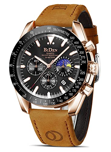 HANPOSH Herren Uhr Chronograph Uhren Herren Chronograph Edelstahl Wasserdicht Analog Quarz Armbanduhr mit Datum Leuchtende Business Casual Uhren fur Männer