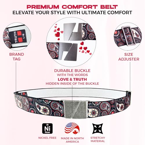 Truth No Show Invisible Elastic Belts for Women & Men 1.4" Wide Adjustable Flat Buckle Stretch Belts Fits Waist Up to 50"3