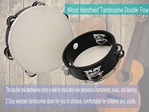 Wood Handheld Tambourine Double Row,Tambourines With Jingle Bells,2 Pcs (6 Inch And 8 Inch) For Church,Karaoke,Jam Sessions For Adults,Kids - Hand Held Drum Percussion Musical Panderetas Instrument #TOP6