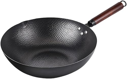 Demanca 中華鍋 鉄 打ち出し手鍛造され厚みのある昔ながらの中華鍋、コーティングされておらず、こびりつきにくく、傷がつきにくく、耐摩耗性があり、電磁調理器 とガスの両方に適しています北京鍋 野菜炒め チャーハン 業務用 家庭用 (単鍋(32))