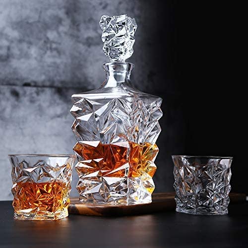 Image of 5 Pcs Set 1 DecenterS with 4 Pcs Glass Whisky Decanter Bottle Set with Glasses, Pieces, Glasses Decanter with Tumblers for, Liquor, Scotch, Decanter - 850ml, Glasses - 300 ml,Design