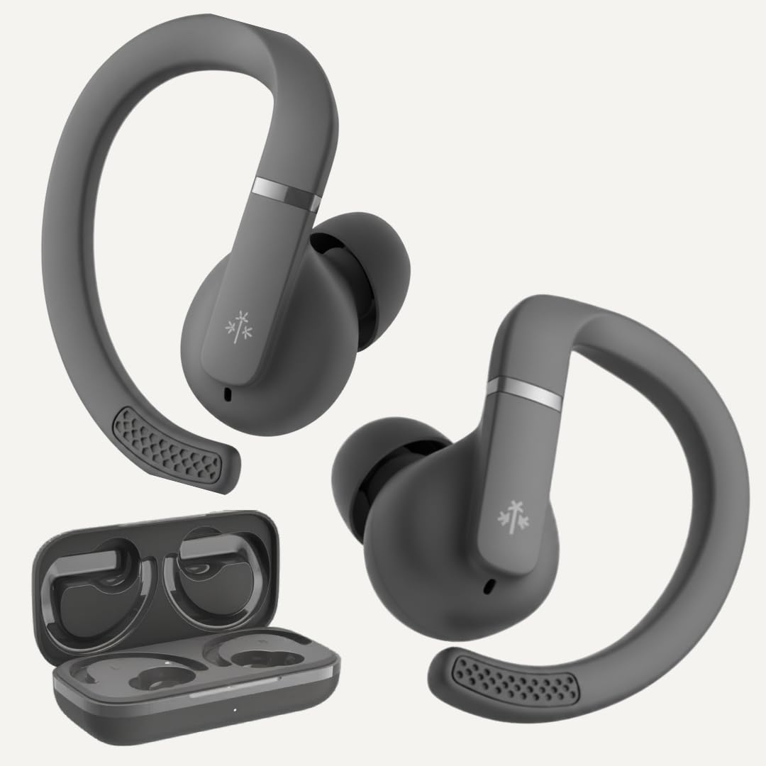 HUNE Écouteurs de sport sans fil TWS Bluetooth 5.4, 40 h d'autonomie, IPX5 résistants à l'eau, microphone HD, idéal pour la gym et la course à pied