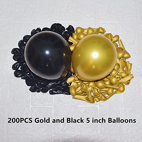 Image of 200 Pcs Black and Gold 5 Inch Balloons Metallic Chrome Gold Black Latex Thicken Small Balloon for Wedding Birthday Graduation Baby Shower Christmas Halloween Valentine's Day Party Decorations