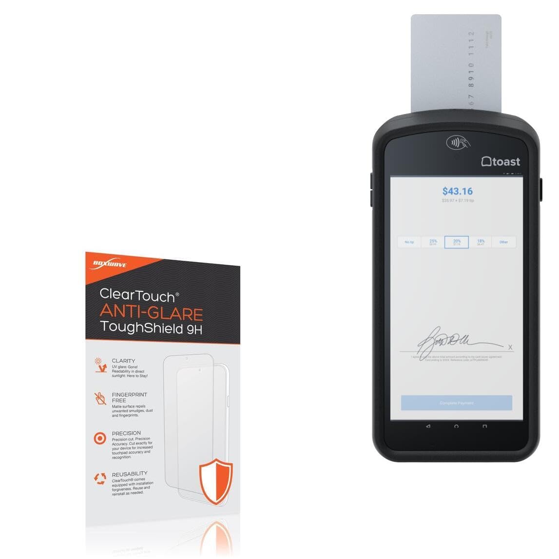 BoxWave Screen Protector Compatible with Toast Go 2 - ClearTouch Anti-Glare ToughShield 9H (2-Pack), Anti-Glare 9H Tough Flexible Film Screen Protector