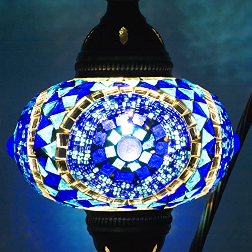 Mozaist Turkish Mosaic Swan Neck Table Lamp, Moroccan Boho Style Sea Blue Gooseneck Rustic Home Décor, Tiffany Bohemian Bedside Farmhouse Desk Light With E12 Socket & Us Plug (Evil Eye Blue) #TOP4