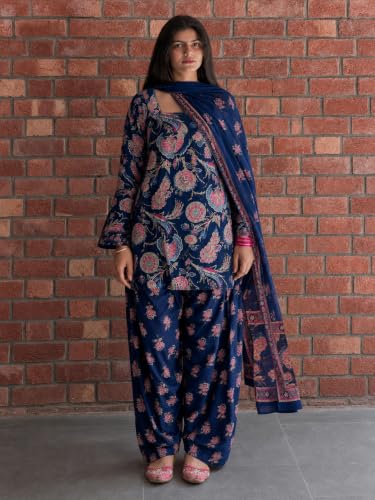 Image of ANNI Designer Farshi Salwar Suit for Women Cotton Printed | Kurta Dupatta Set for Woman | Straight Palazzo Outfit Square Neck Long Sleeve Ethnic Dress Stylish Womens Clothing