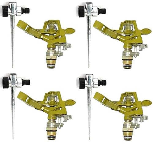 Suinga Pack de 4 Arroseurs Métalliques Réglables Sectoriels avec Support | Prise 1/2 | Zinc et Laiton | Arrosage de Jardin, Gazon, Dore