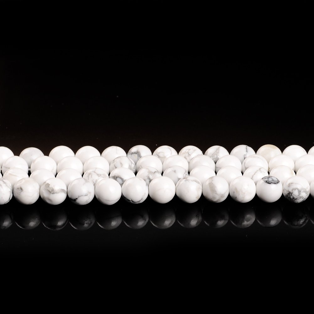 24 Perles En Howlite Naturelle 8mm - Pour Création Bijoux, Pierre Blanche Veinée - Neuf