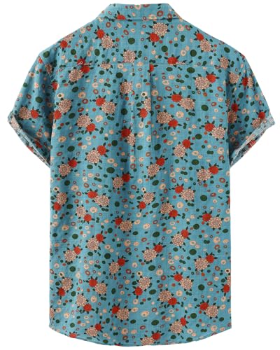Mens Short Sleeve Casual Button Down Shirt Floral Printed Hawaiian Shirt Tropical Summer Aloha Shirt2