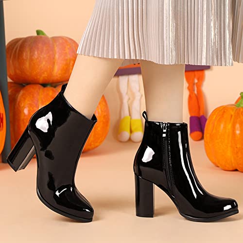 Allegra K Allegra K Women's Round Toe Zipper Chunky Heels Black Ankle Boots 6 M US