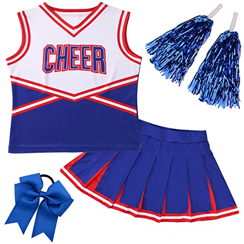 Grajtcin Girls Cheerleader Costume Kids Cheer Uniform Cheerleading Outfit Halloween Fancy Dress For 8-10 Years (140, Blue) #TOP4