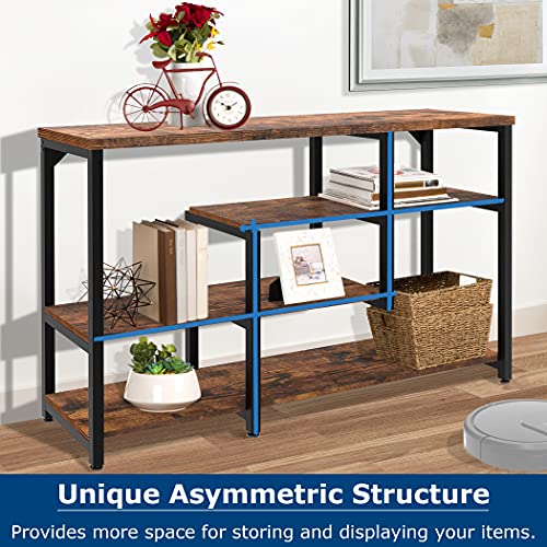 LAVIEVERT 4-Tier Console Table, Industrial Narrow Long Sofa Table with Open Storage Shelves for Living Room, Entryway, Hallway, Foyer - Rustic Brown, 47 Inch